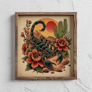Vintage Scorpion Art Print – Southwest Retro Wall Decor, Rustic Wildlife Poster